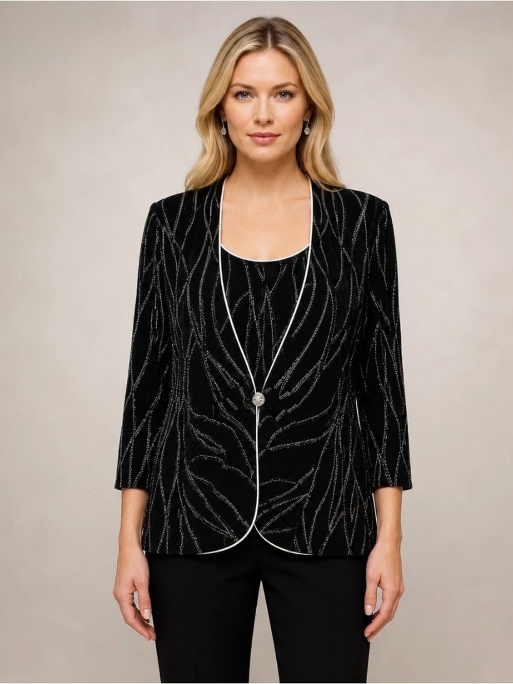 Alex Evenings Black Blazer with Silver Piping With Matching Tank